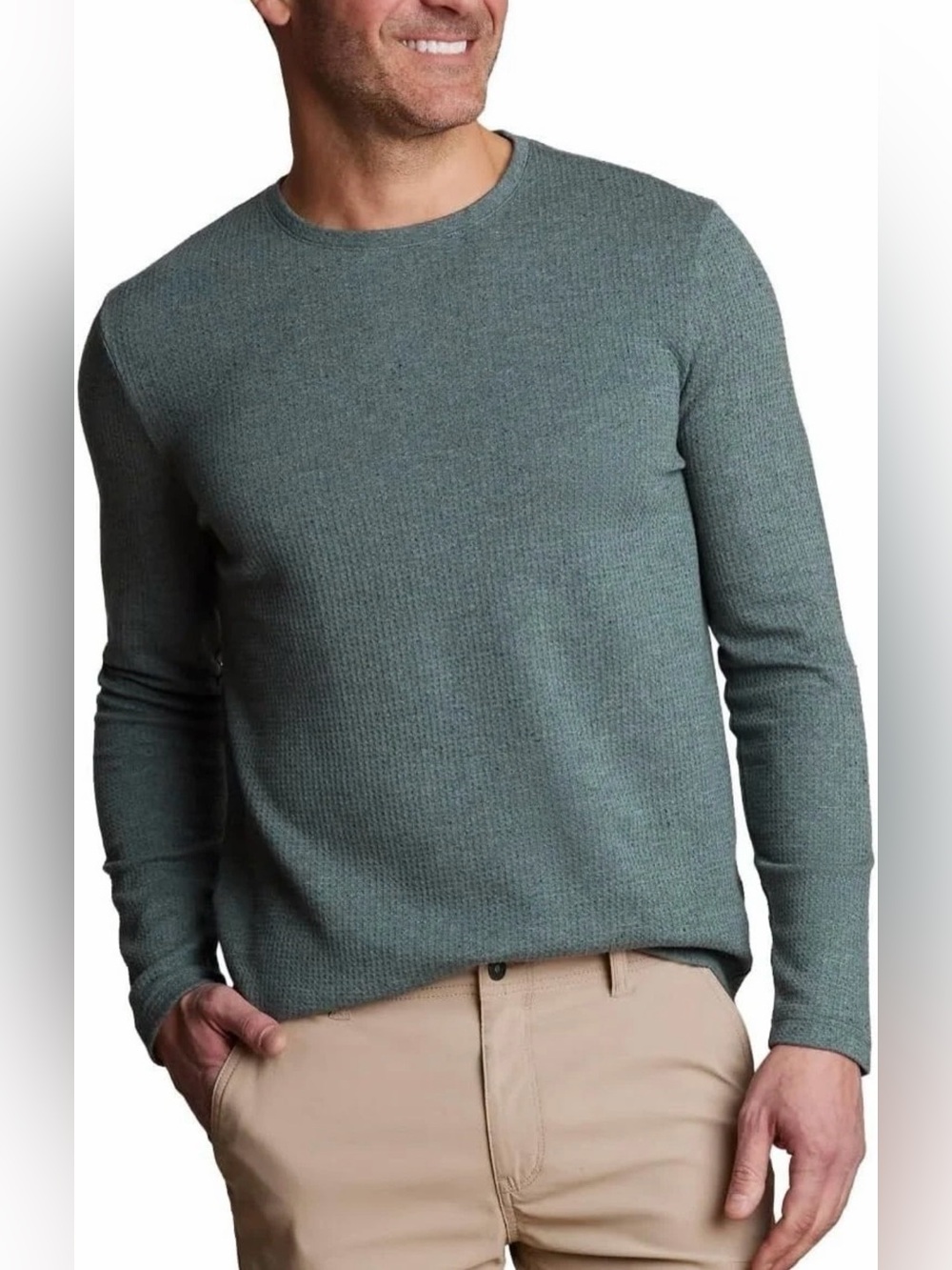 English Laundry Shirt Long Sleeve Men Crewneck Thermal Waffle Sage Green Men L